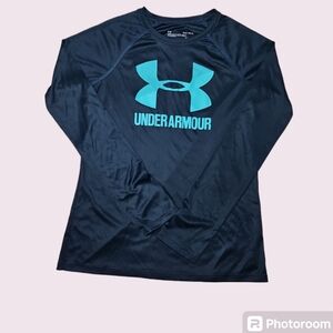 Under Armour Girls Long Sleeve Heatgear Shirt Blue Teal Size Large